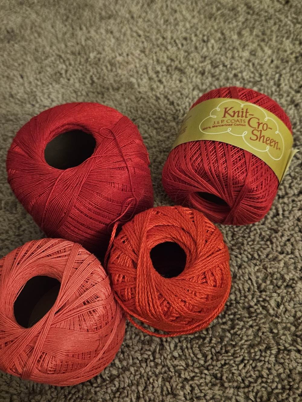 Knit-Cro-Sheen Cotton Crochet Thread Bundle in Red & Coral Tones